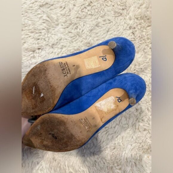 J Crew COLLECTION Dulci Suede Kitten Heels Women’s Size 8 Jeweled Blue Italy - Picture 5 of 16